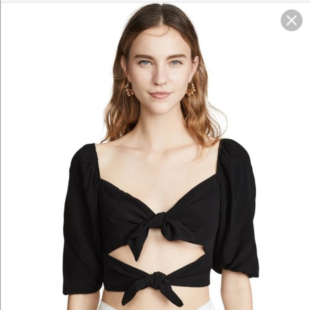 Yumi Kim Double Tie Black Crop Top Balloon Sleeve